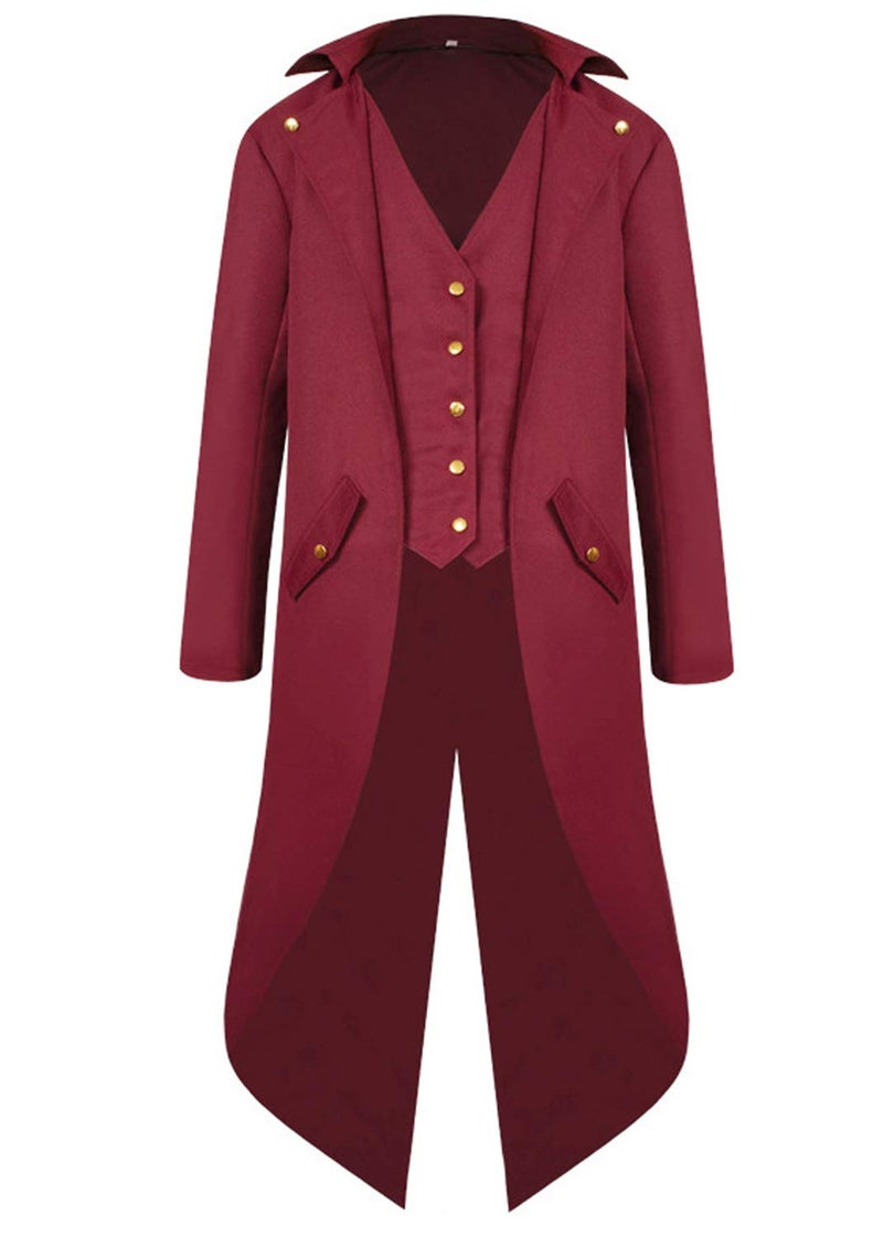 SIAEAMRG å•†å“å›¾ç‰‡ Renaissance Steampunk Tailcoat Halloween Costumes for Boys, Medieval Pirate Vampire Victorian Jacket Vintage Frock Coat Children Kids (Wine Red, L) - Image 1